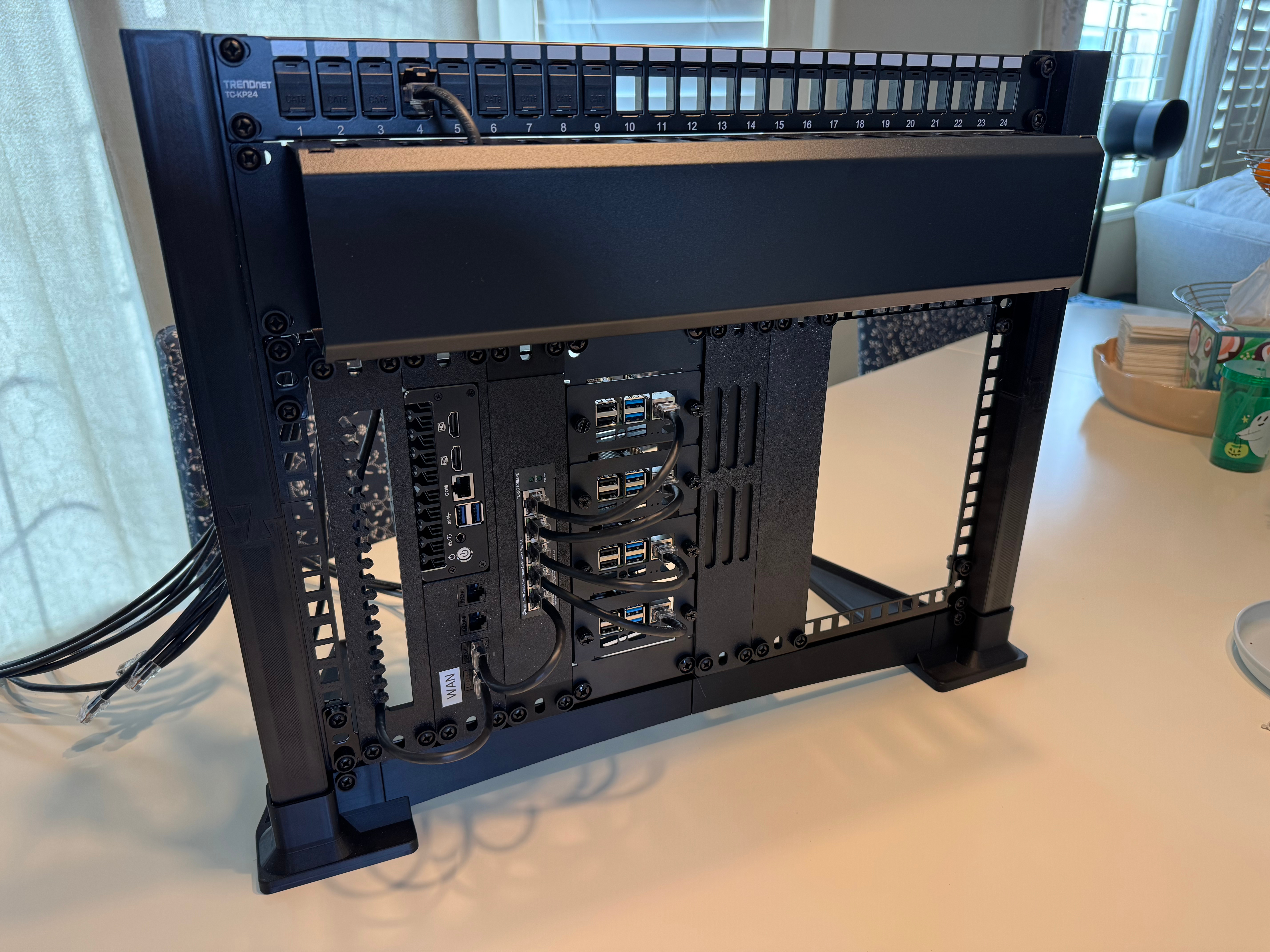 front view of 19-inch prototype rack with 10-inch rack inside and 19-inch components