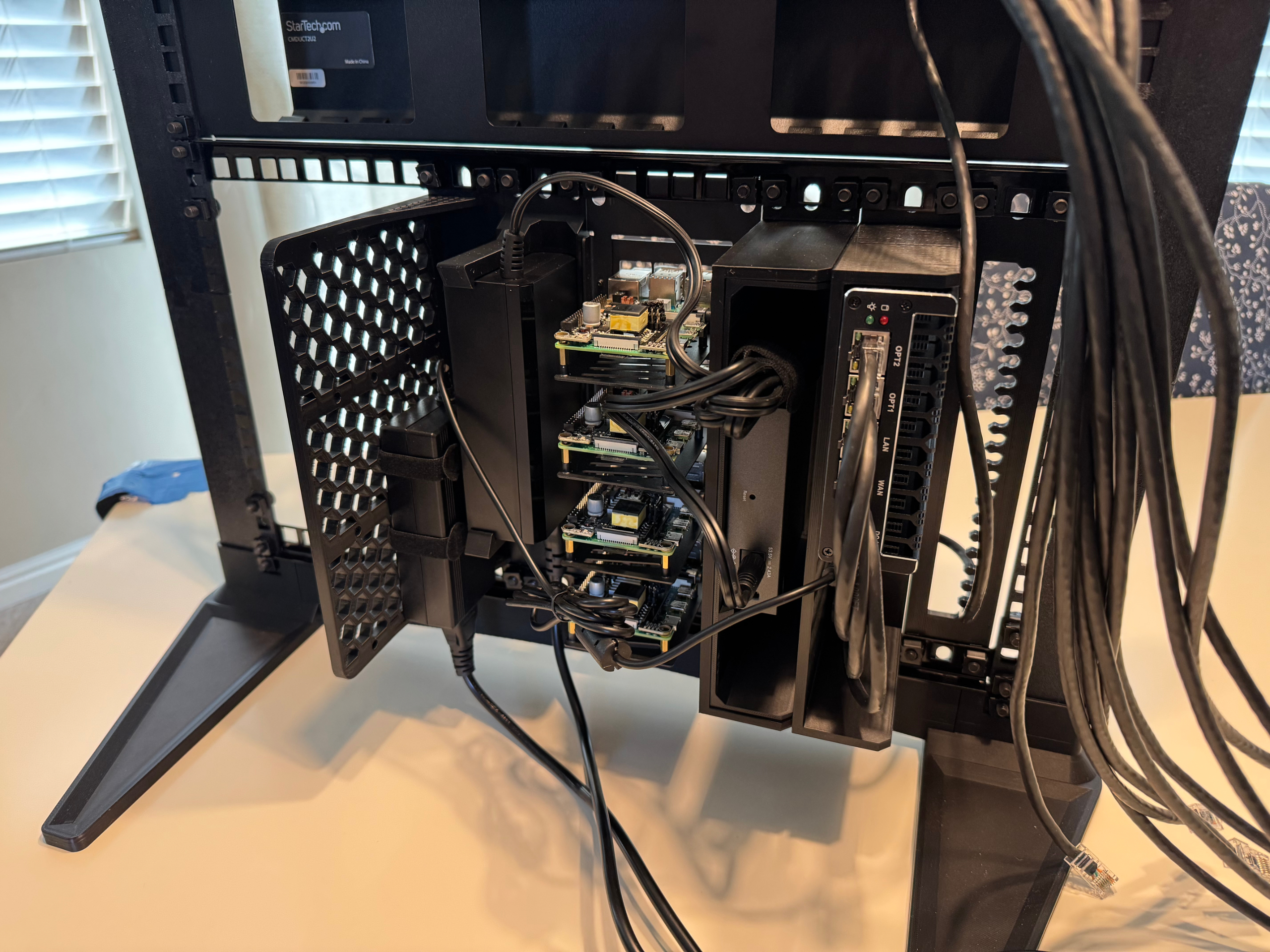 rear view of 19-inch prototype rack with 10-inch rack inside and 19-inch components