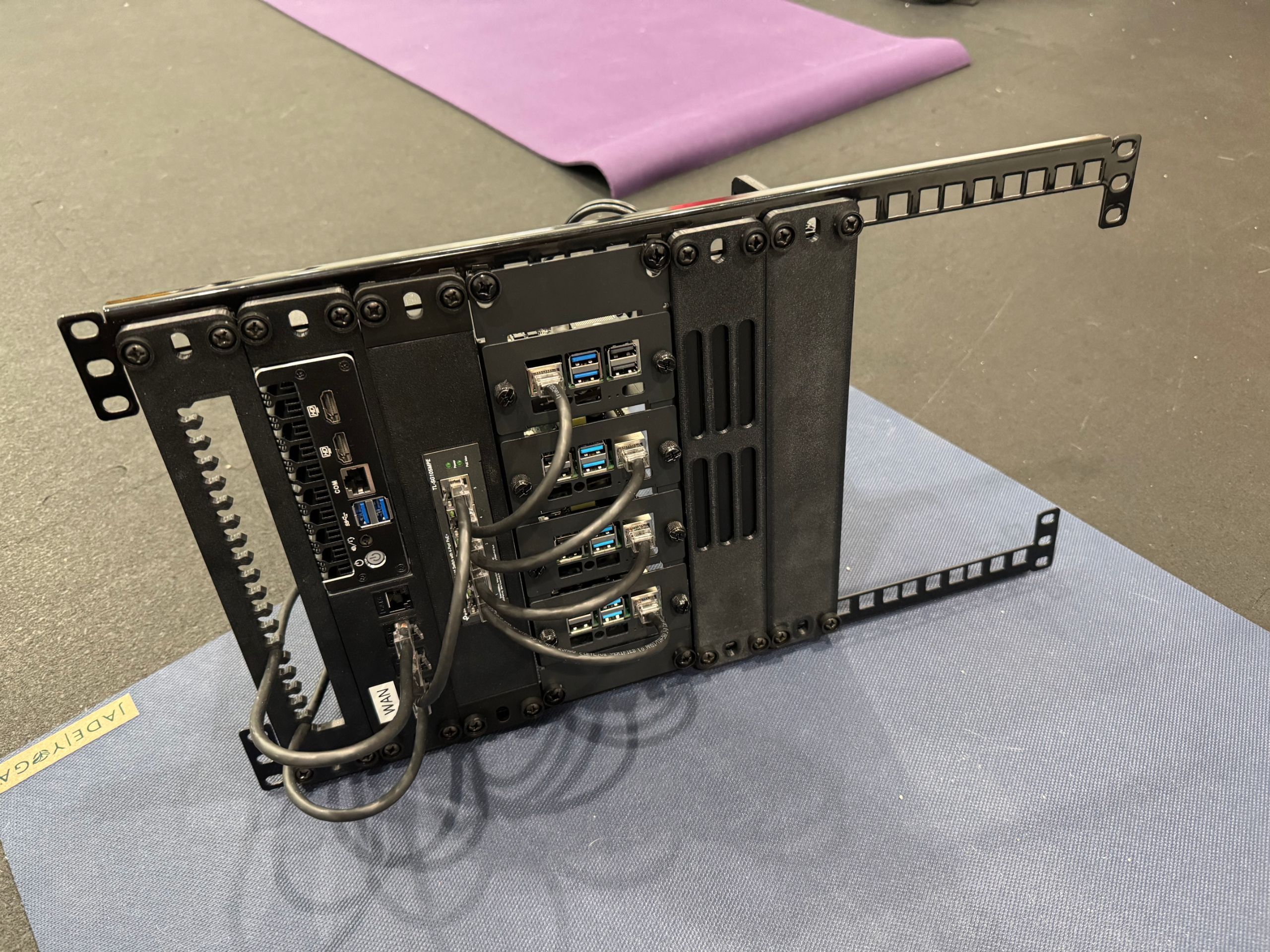 completed 10-inch rack resting on side