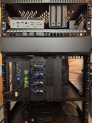 zoomed-in front view of my 19-inch rack in the utility closet