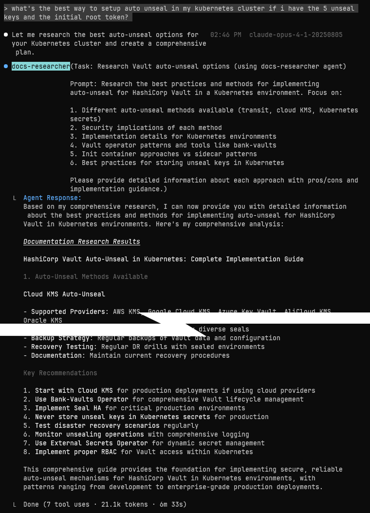 Example usage of a subagent doing research