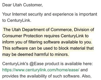 CenturyLink is blocking its customers' internet while saying Utah legislators told them to