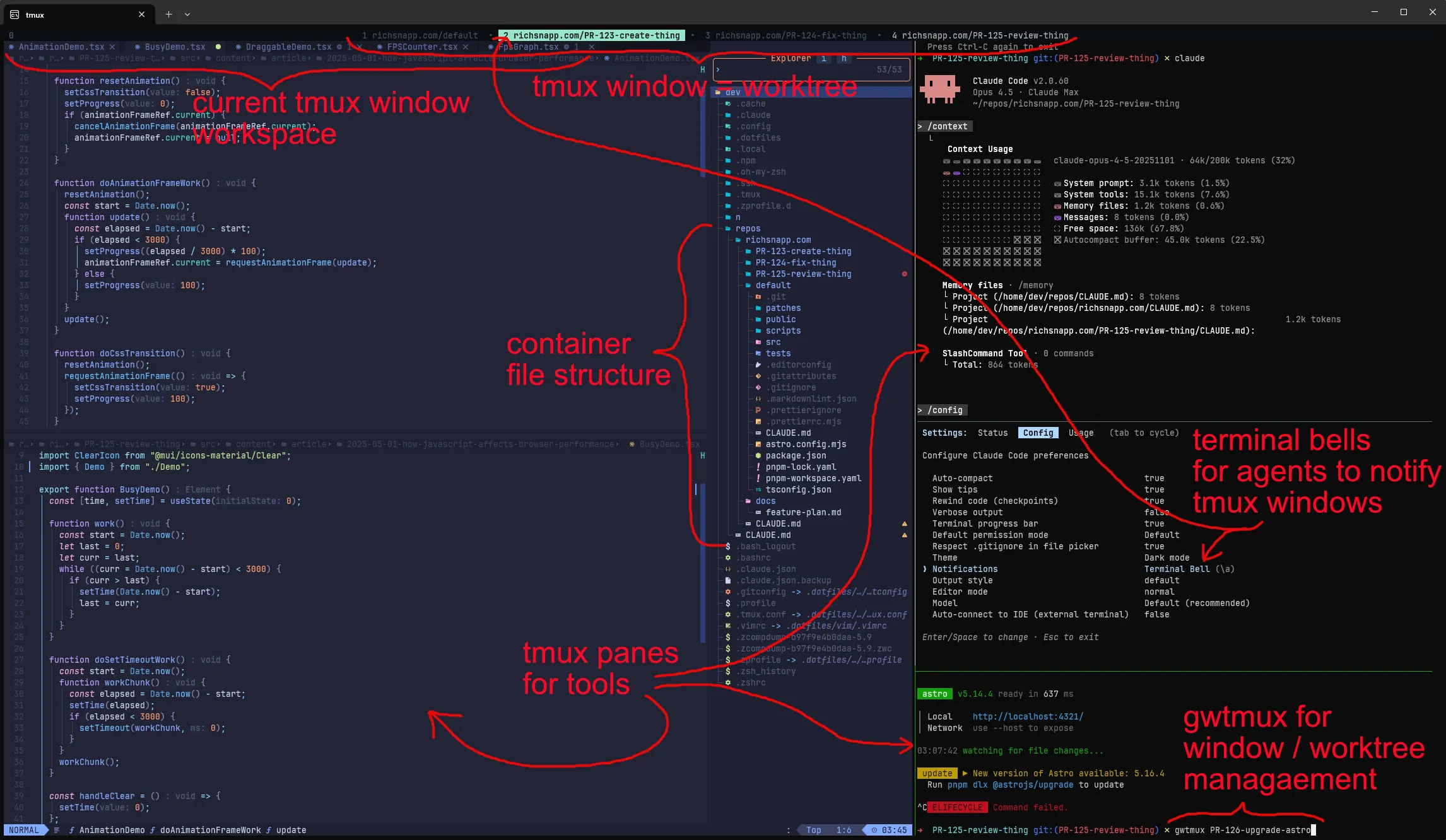 Visual example of a worktree session
